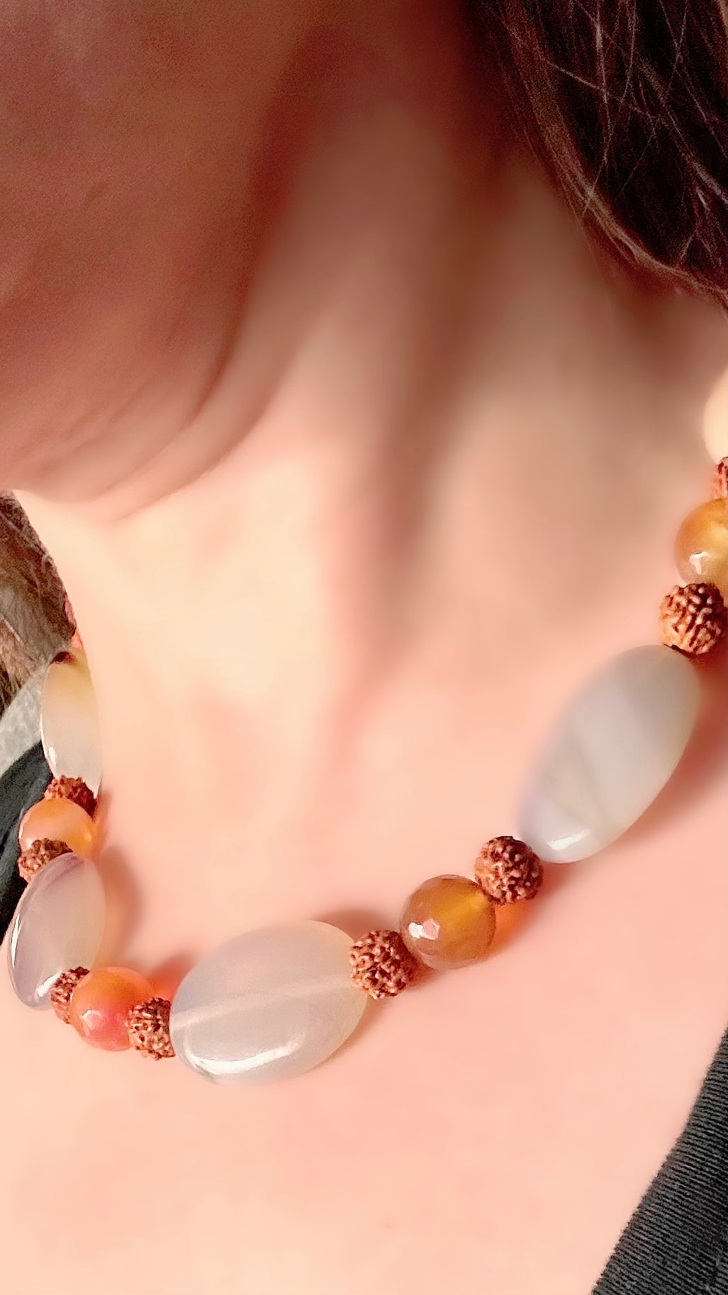 Gray Agate & Carnelian Choker With Rudraksha