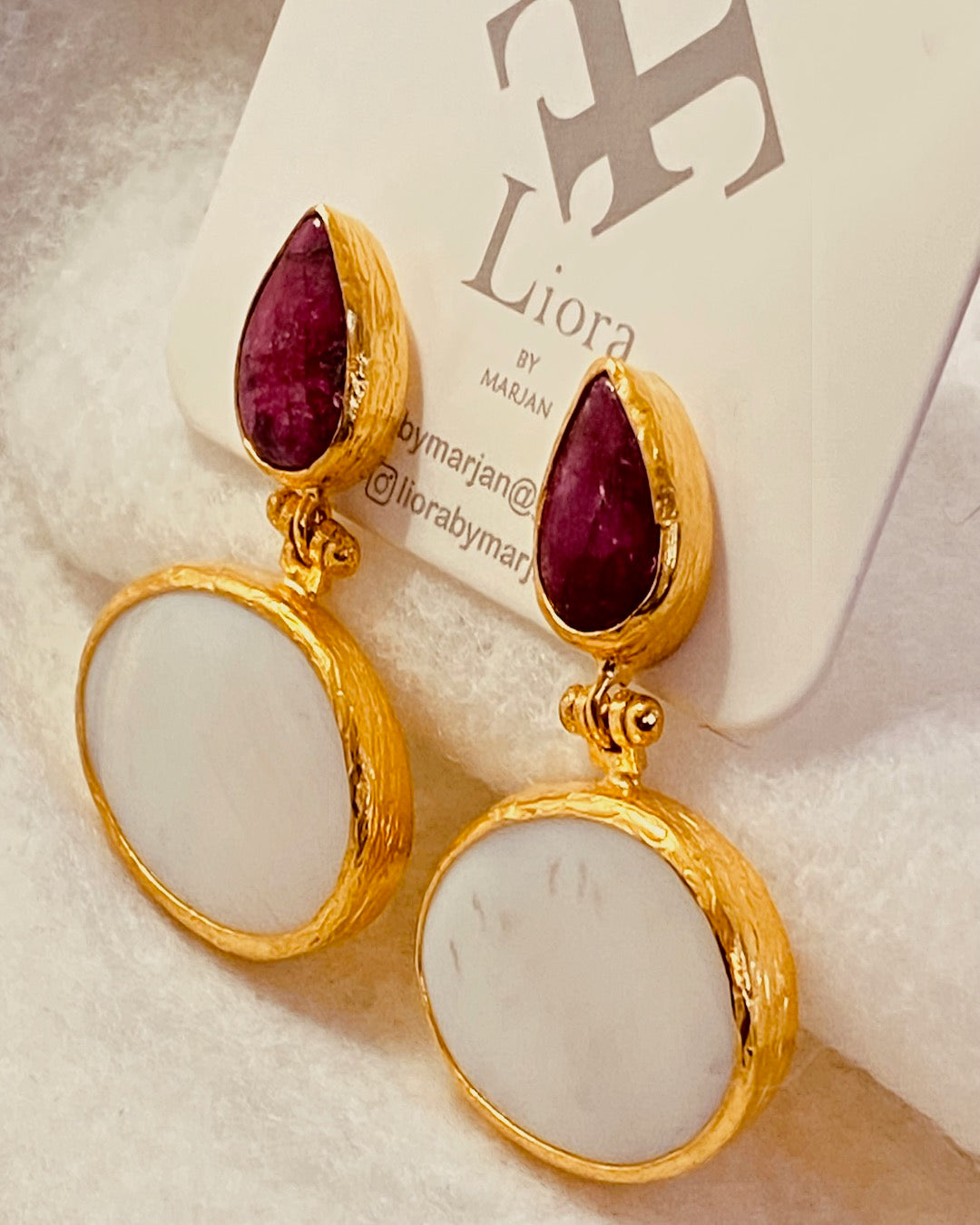 Gold-Plated Mother Of Pearl &Coral Earrings