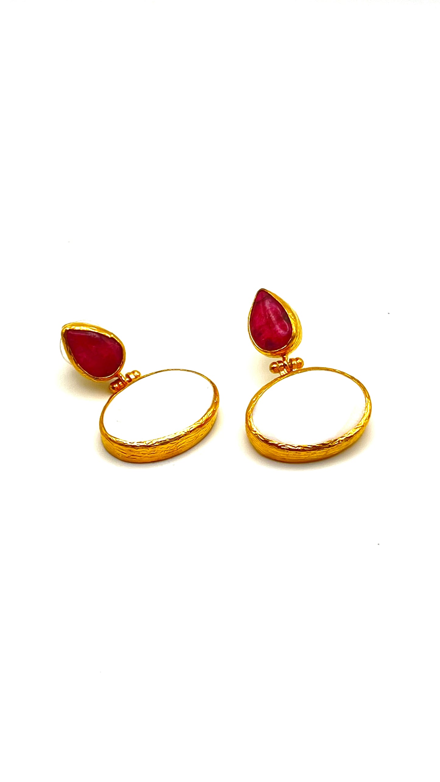 Gold-Plated Mother Of Pearl &Coral Earrings