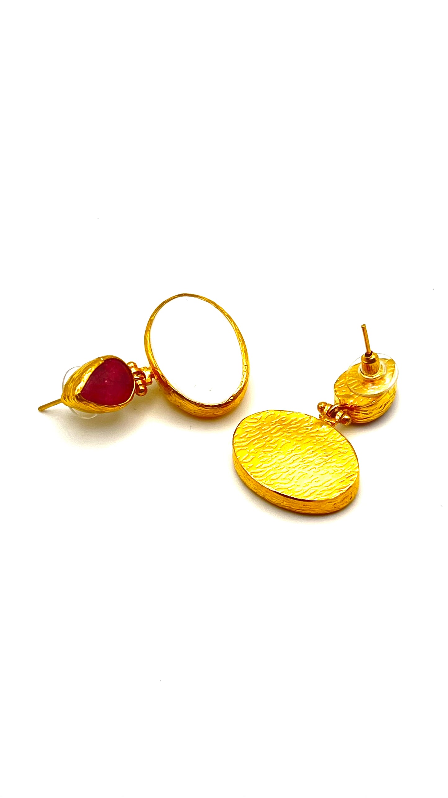 Gold-Plated Mother Of Pearl &Coral Earrings