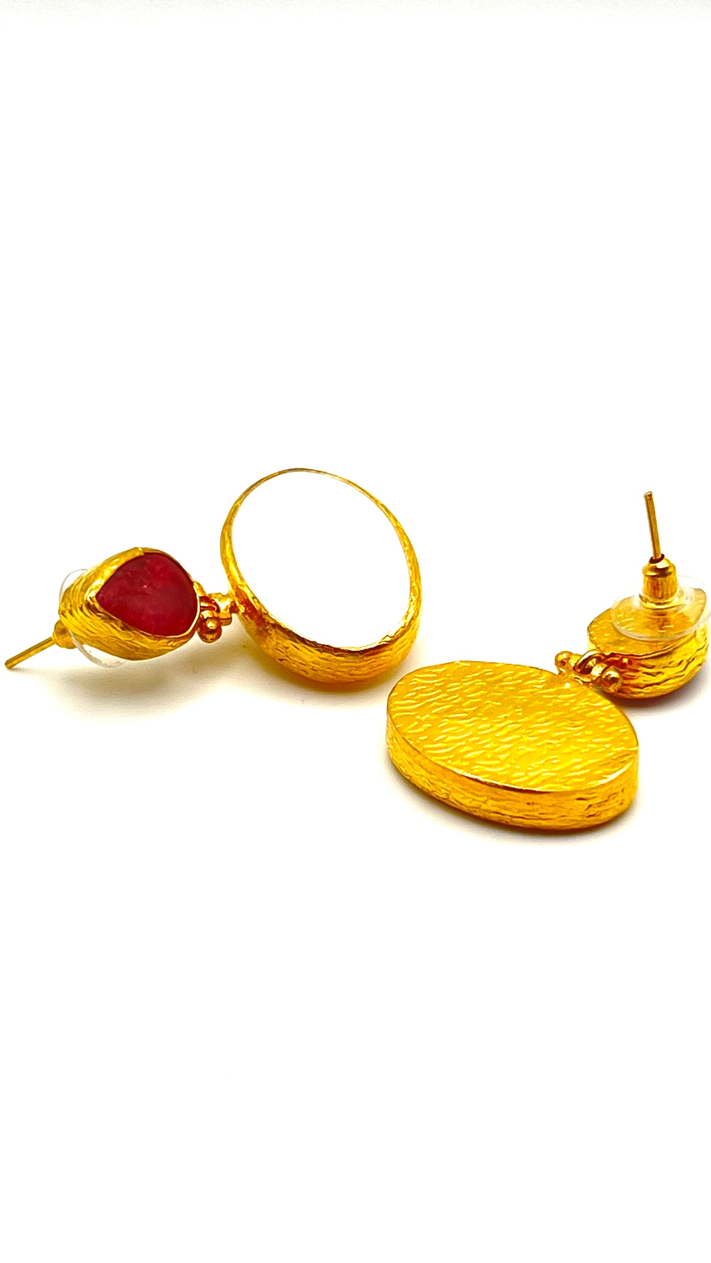 Gold-Plated Mother Of Pearl &Coral Earrings