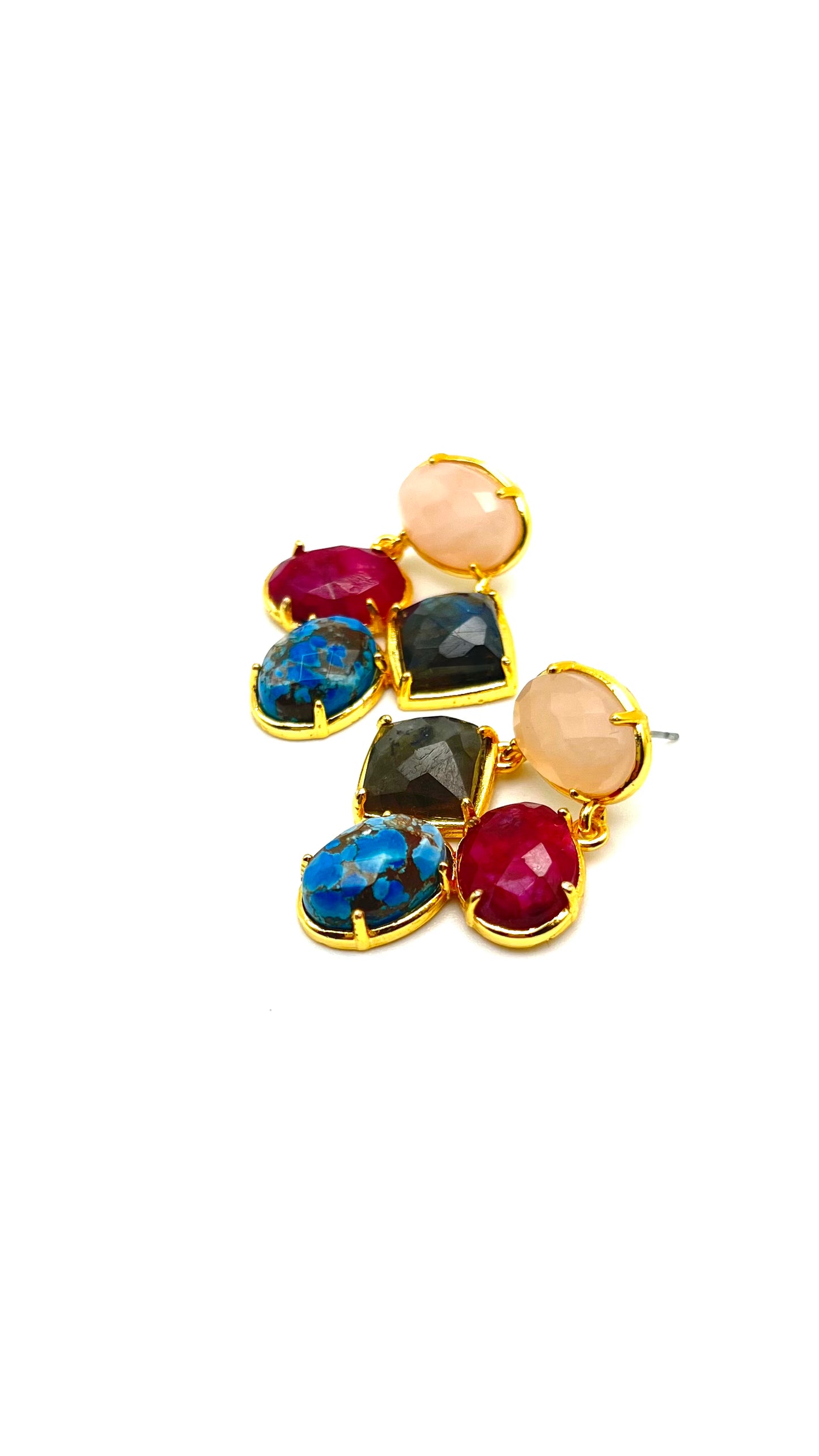 Energized Harmony-Gold-Plated Earrings With Rose Quartz & More