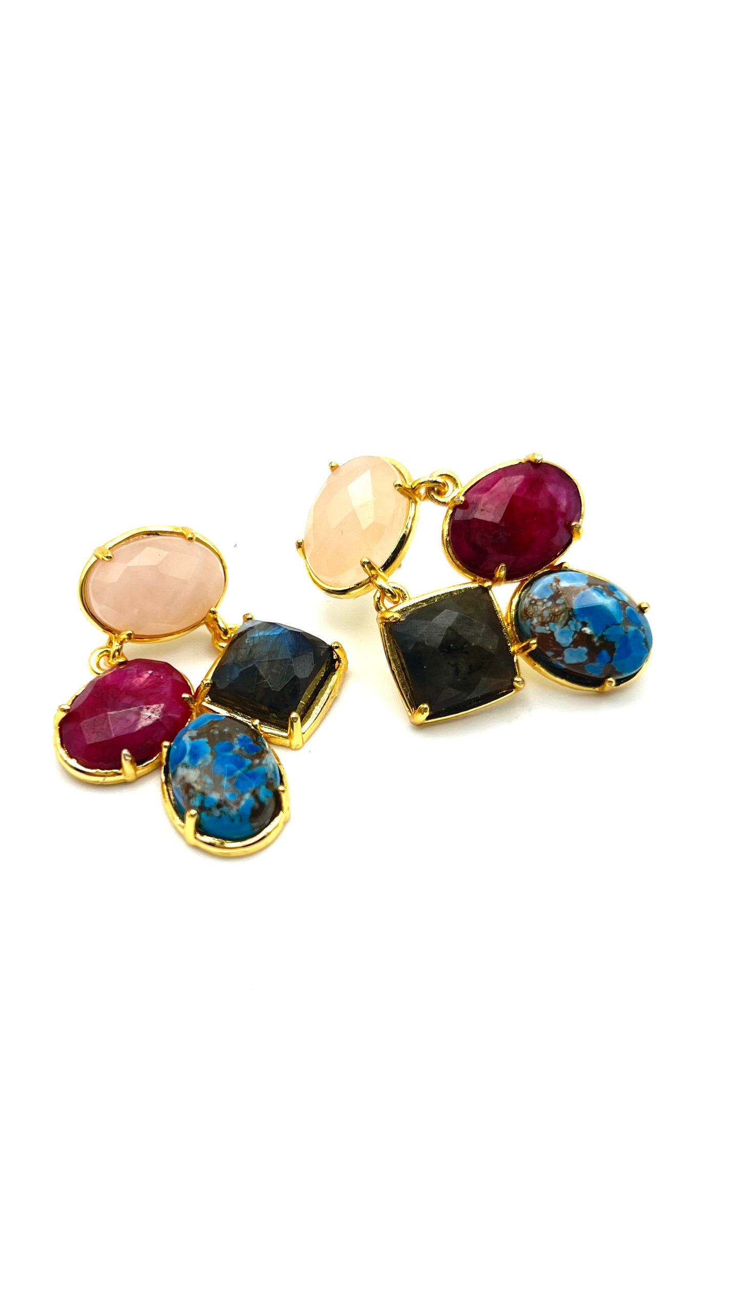 Energized Harmony-Gold-Plated Earrings With Rose Quartz & More