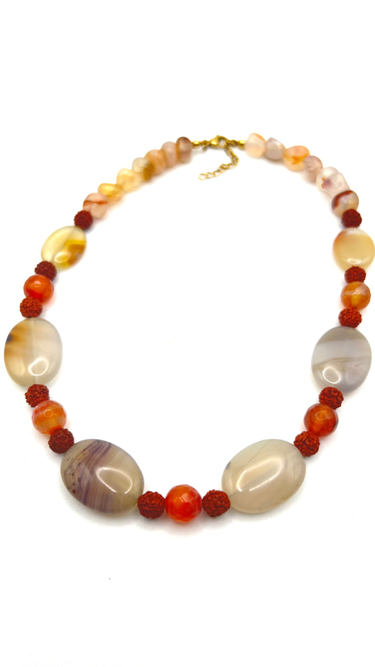 Gray Agate & Carnelian Choker With Rudraksha