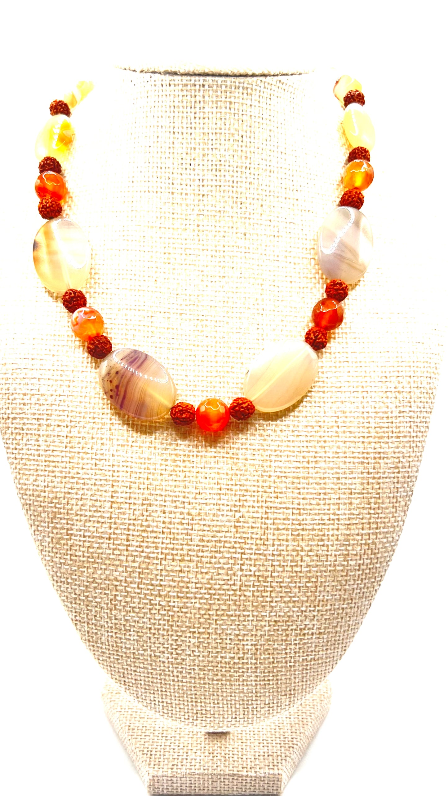 Gray Agate & Carnelian Choker With Rudraksha