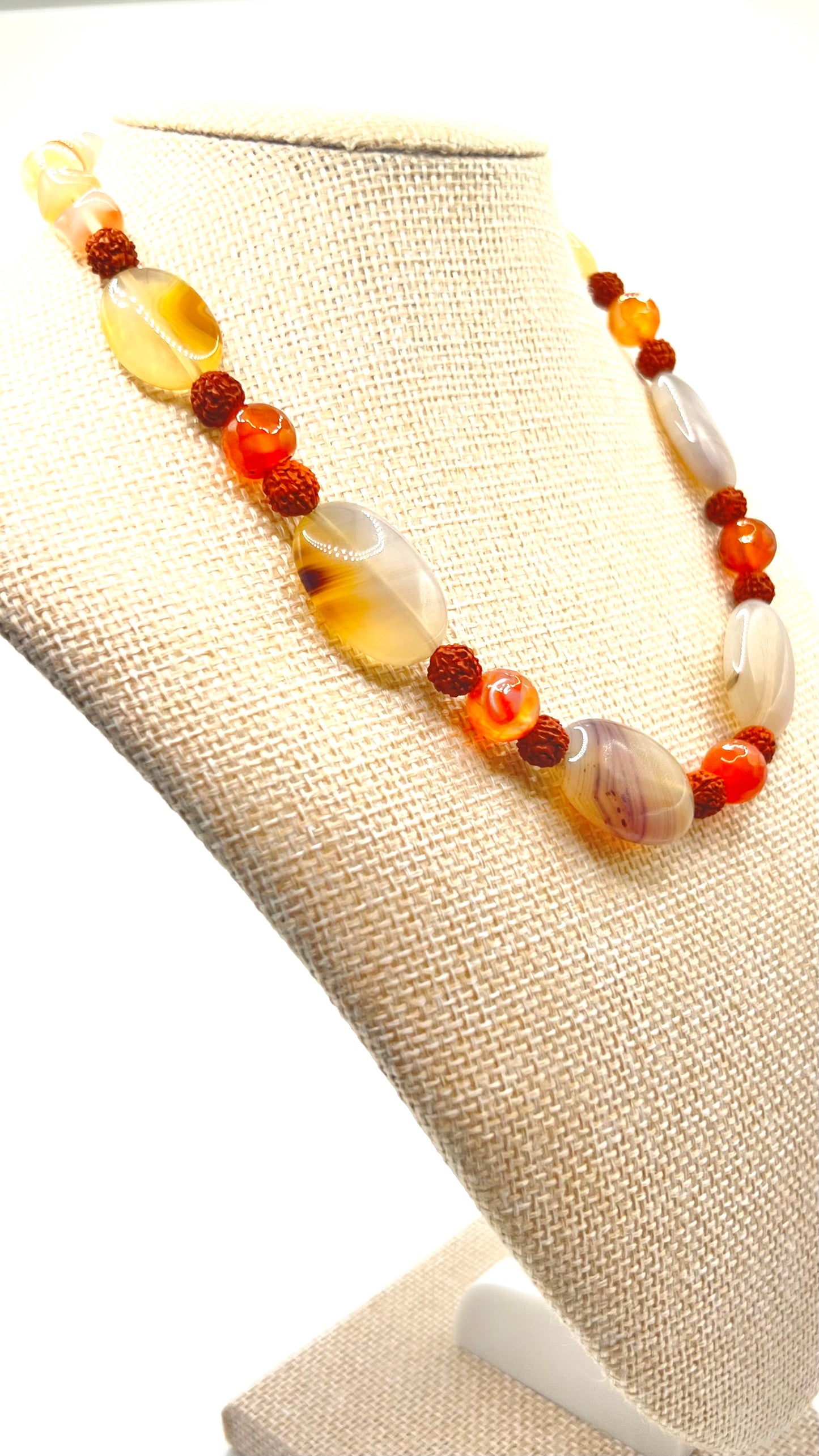 Gray Agate & Carnelian Choker With Rudraksha