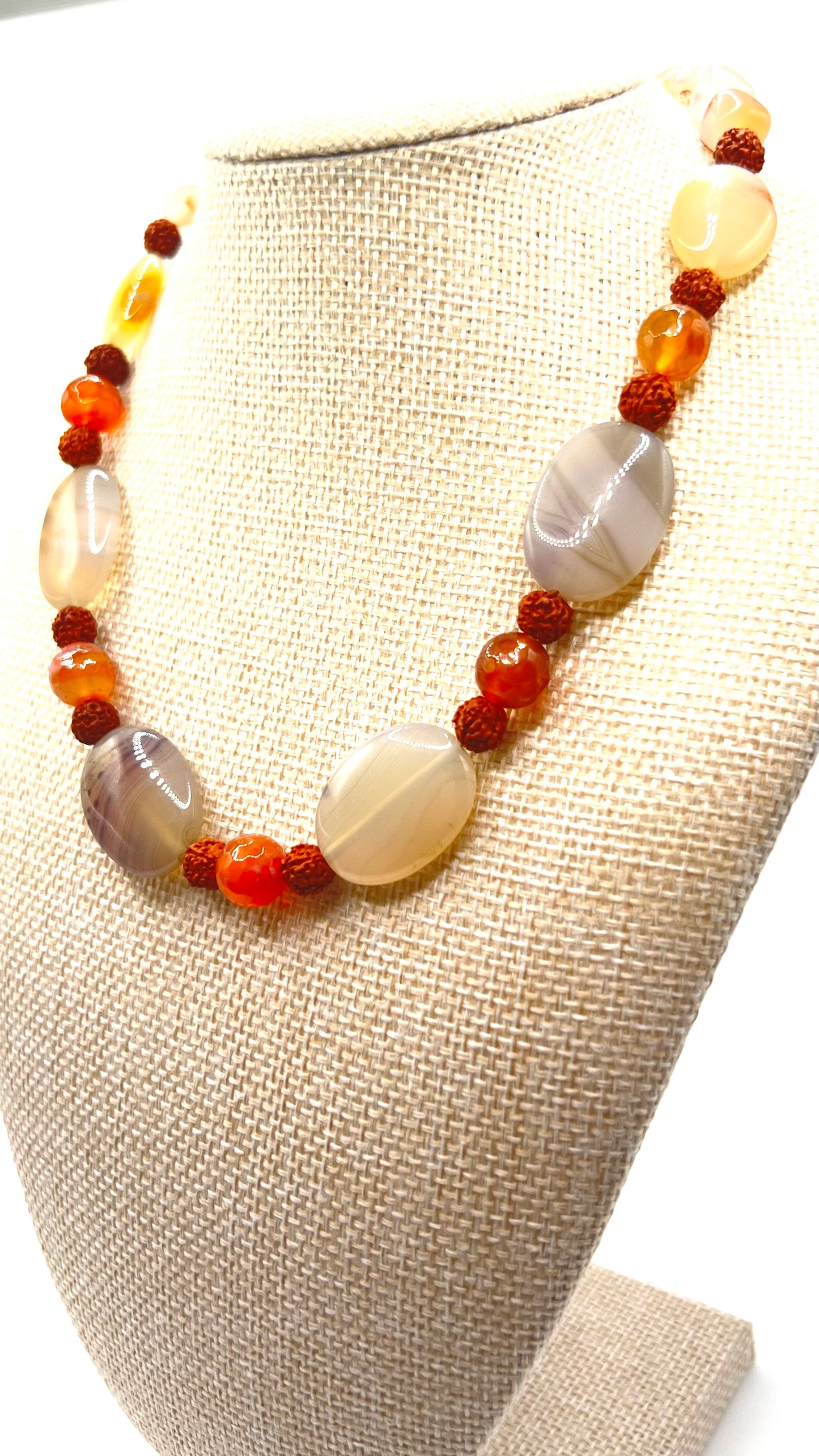 Gray Agate & Carnelian Choker With Rudraksha