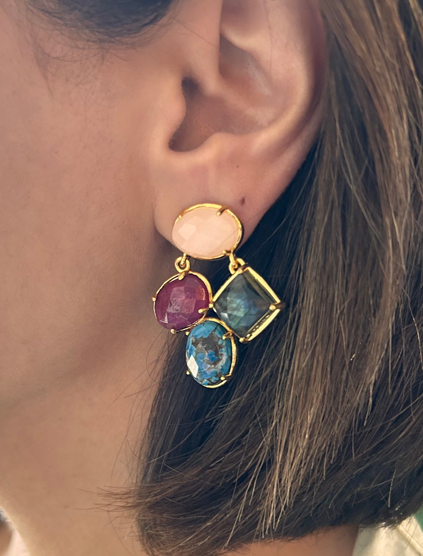 Energized Harmony-Gold-Plated Earrings With Rose Quartz & More