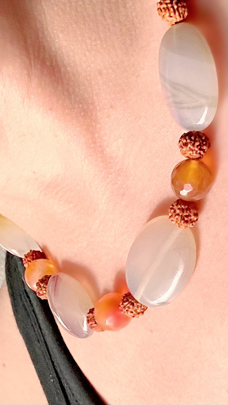Gray Agate & Carnelian Choker With Rudraksha