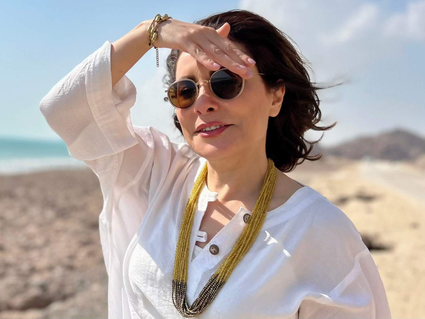 Golden Horizon Brass Beaded Necklace